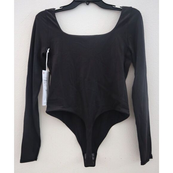 Lululemon Women's Sz M Black Wundermost Nulu Square Neck L/S Bodysuit *Shine - Picture 2 of 10